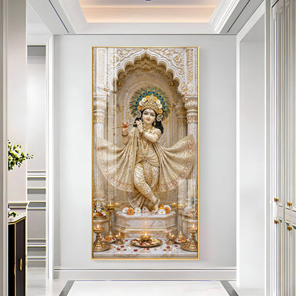 Shri Krishna Playing Flute Premium Acrylic Vertical Wall Art