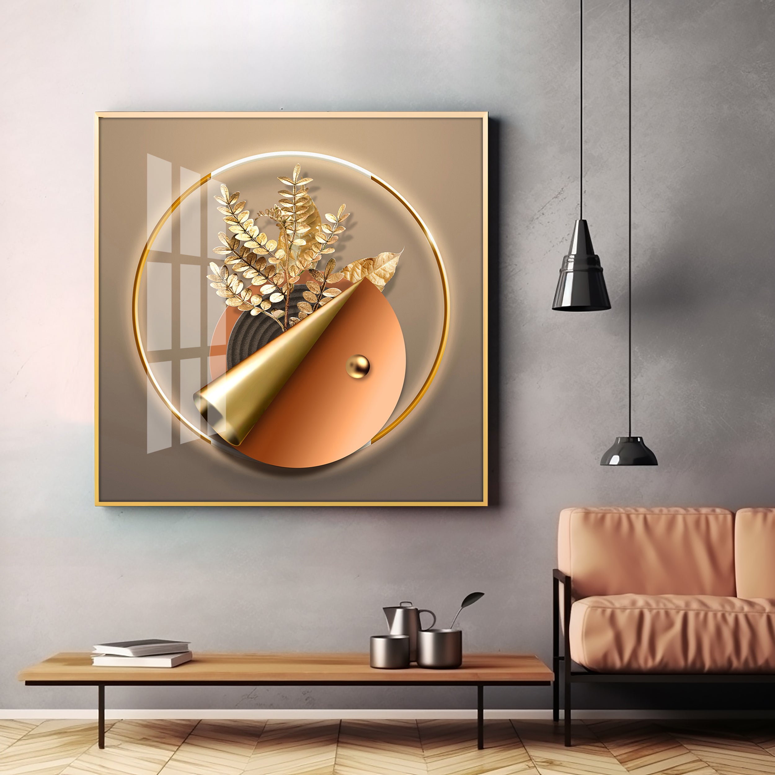 Aura Golden Petals Premium Acrylic Square Wall Art