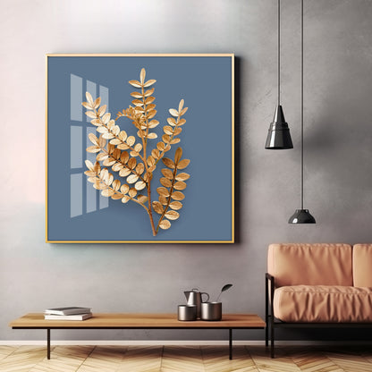 Golden Leaf Design Premium Acrylic Square Wall Art