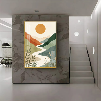Terracotta Hills, Sun & Winding River Premium Acrylic Vertical Wall Art