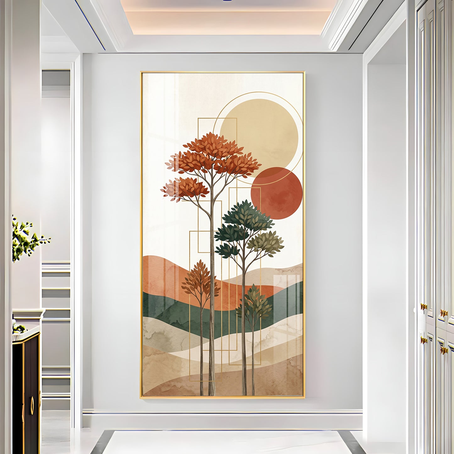 Boho Trees & Mountain Premium Acrylic Vertical Wall Art