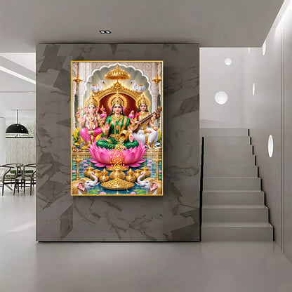 Maa Laxmi Ji, Maa Saraswati & Ganesh Ji Premium Acrylic Vertical Wall Art