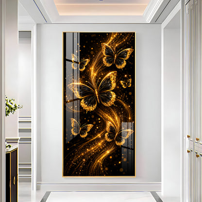 Elegant Golden Sparkle Butterflies Premium Acrylic Vertical Wall Art