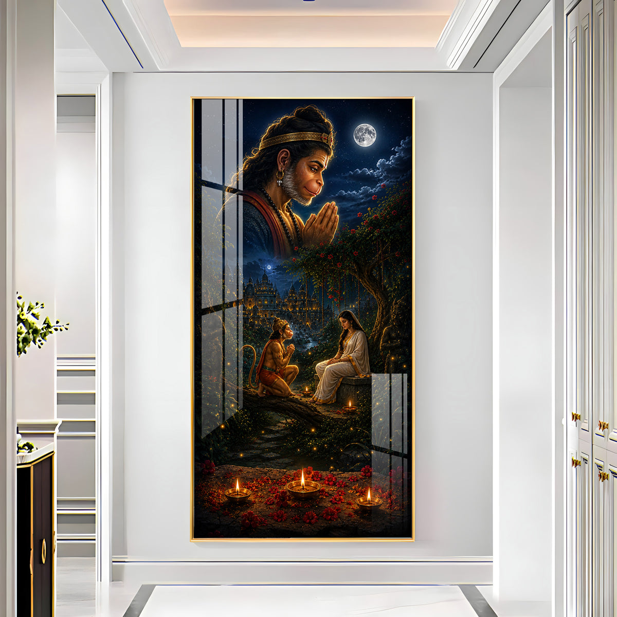 Lord Hanuman & Sita Maiya Premium Acrylic Vertical Wall Art