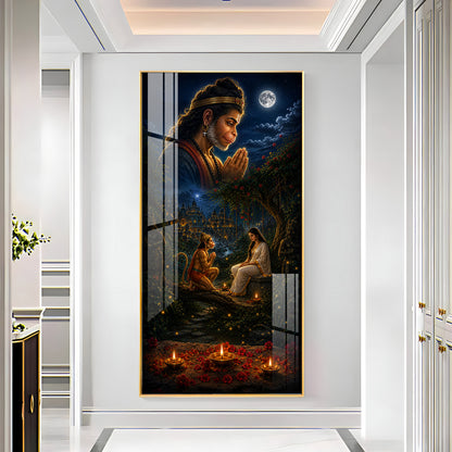 Lord Hanuman & Sita Maiya Premium Acrylic Vertical Wall Art