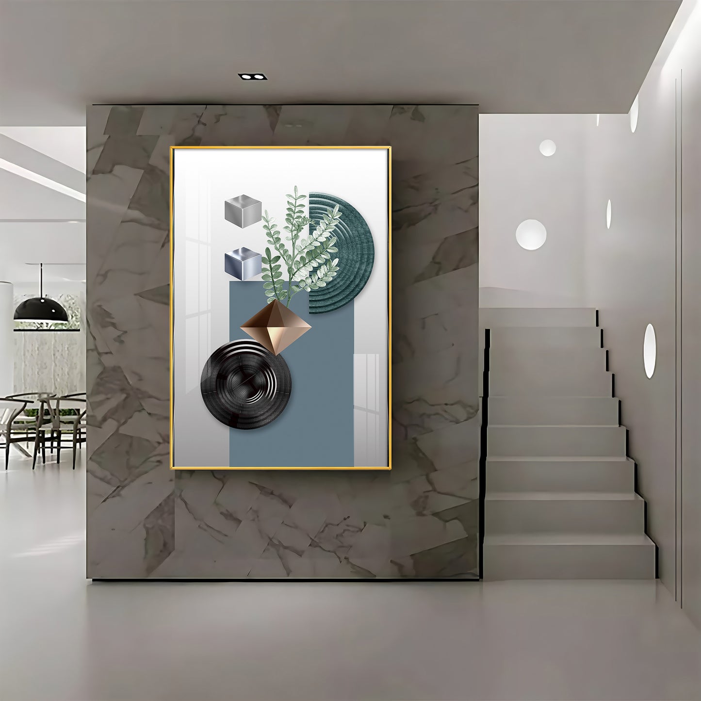 Geometric Art With Leafs Premium Acrylic Vertical Wall Art