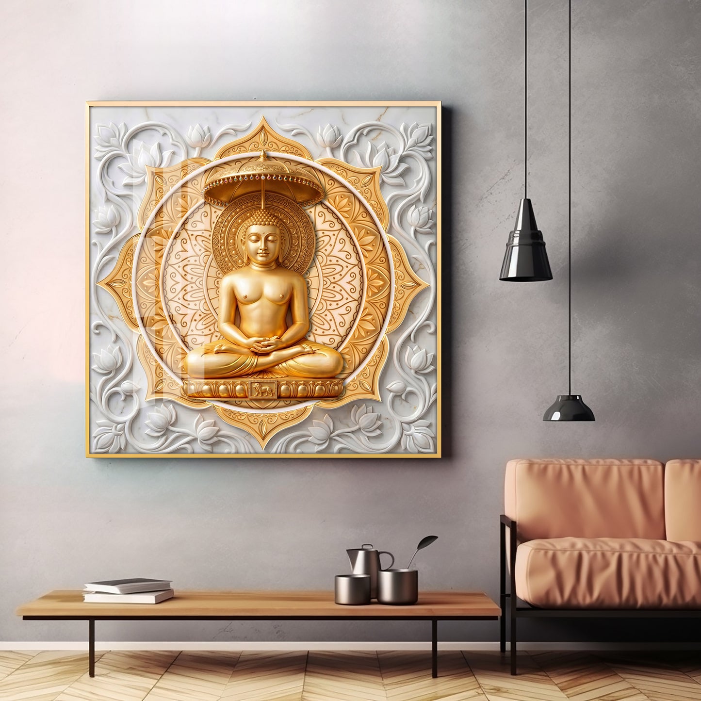 Lord Mahavir In A Meditative Pose Premium Acrylic Square Wall Art