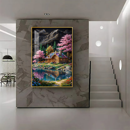 Water & Colorful Floral Landscaping Premium Acrylic Vertical Wall Art