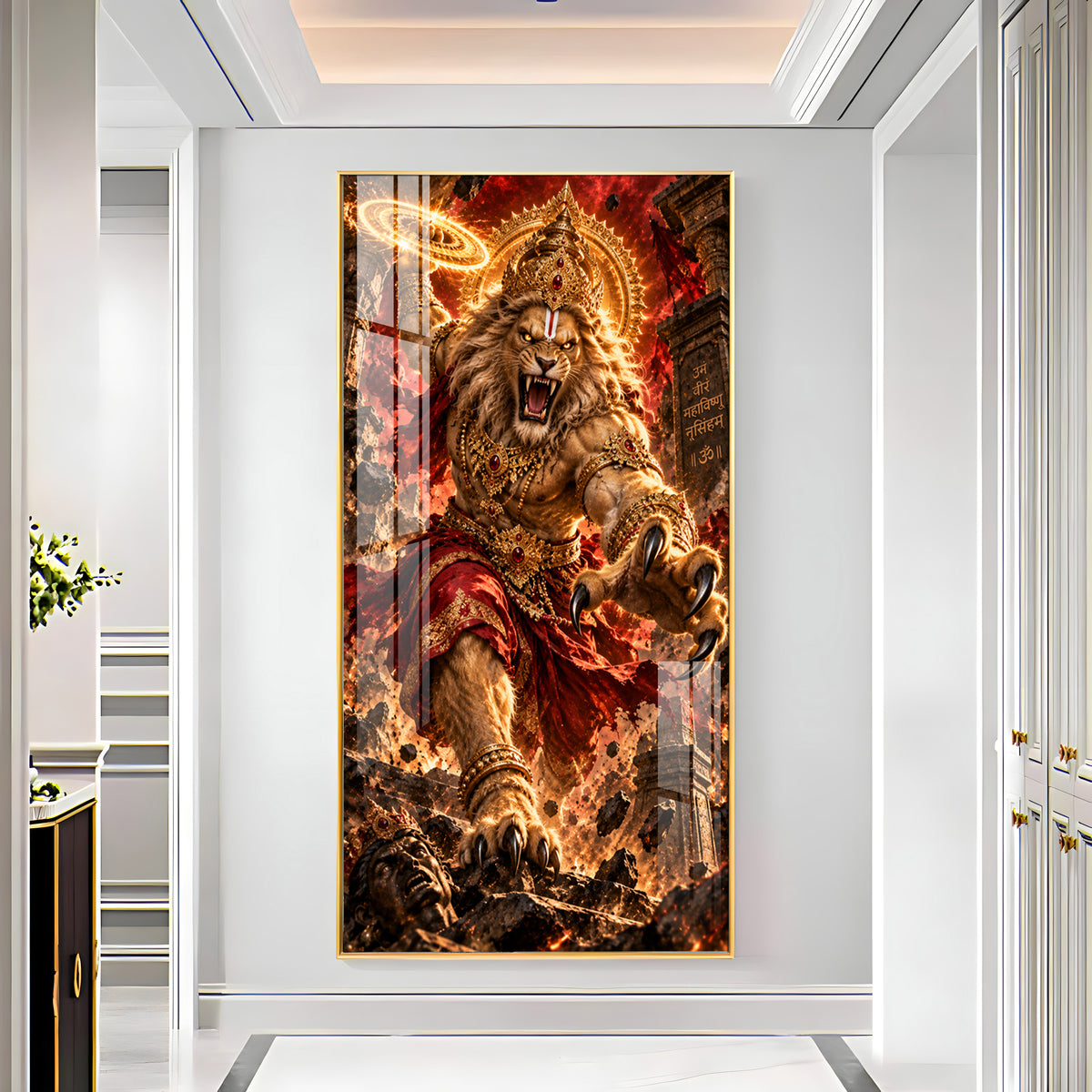 Narsimha Avatar With Chakra Premium Acrylic Vertical Wall Art