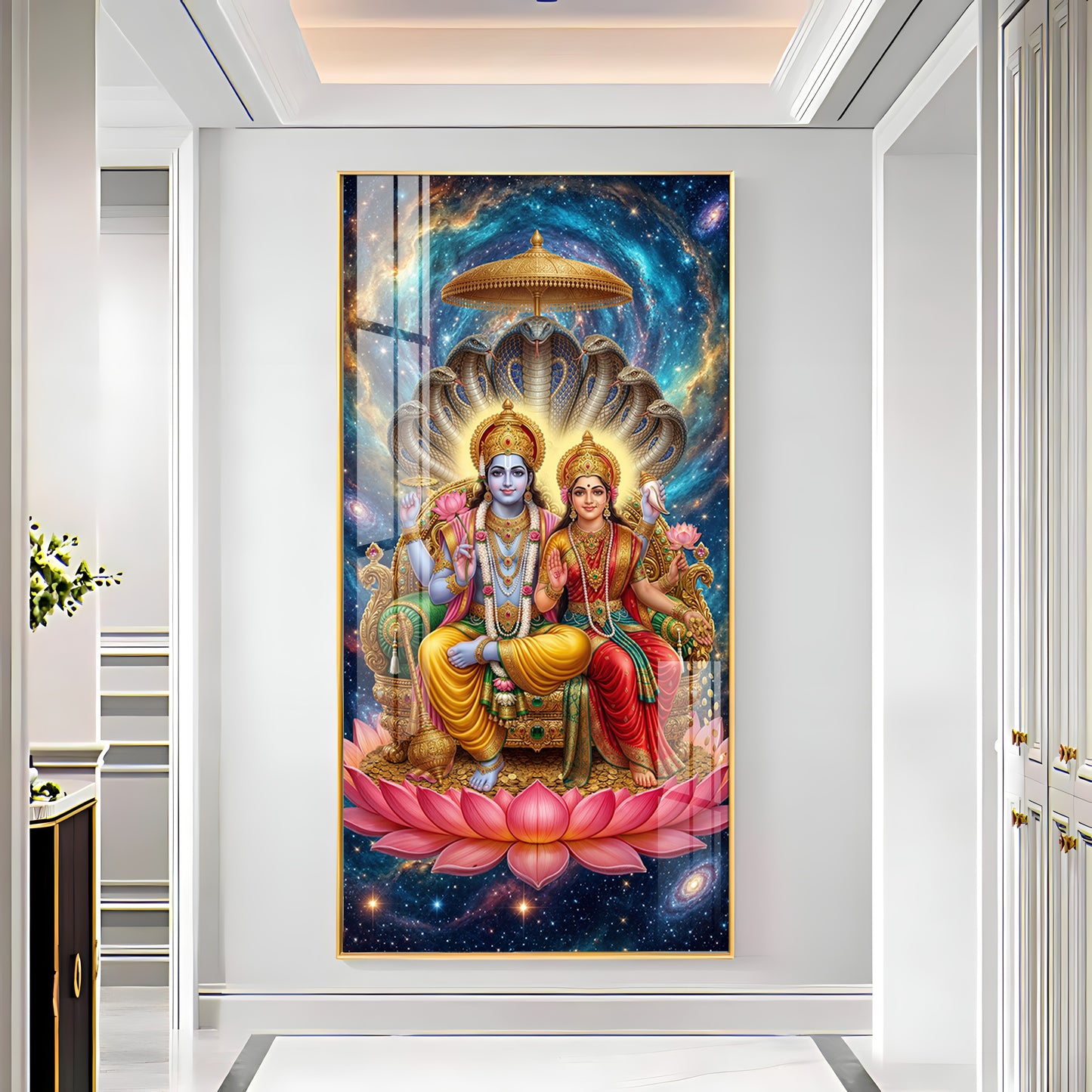 Lord Vishnu & Goddess Lakshmi Premium Acrylic Vertical Wall Art