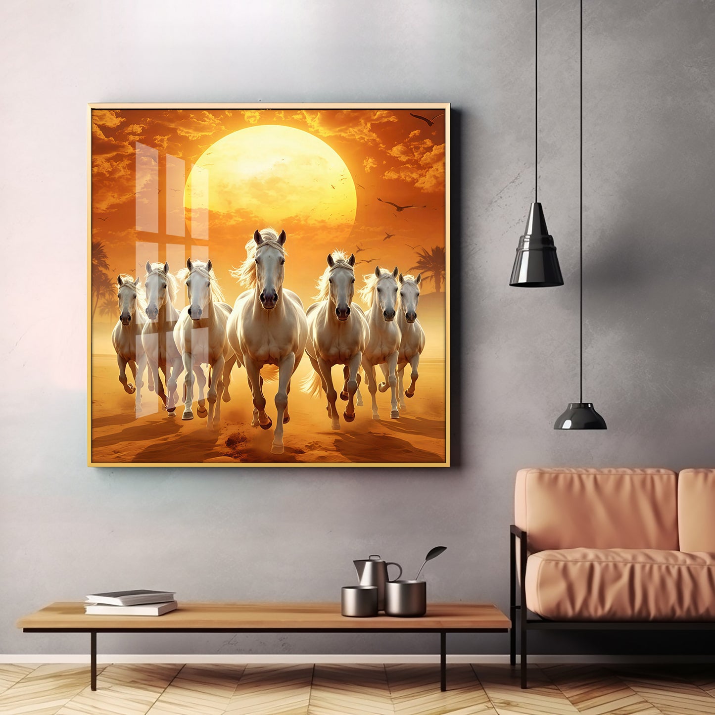 Seven White Horses Premium Acrylic Square Wall Art