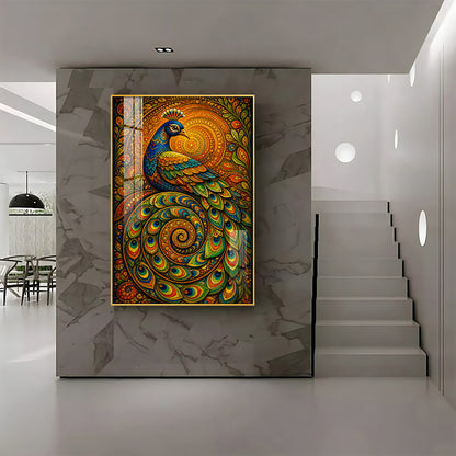 Vibrant Mandala Peacock Premium Acrylic Vertical Wall Art
