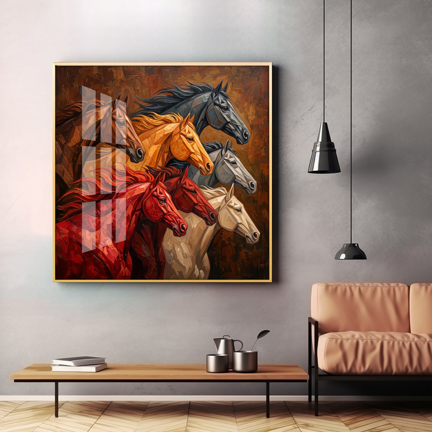 Seven Horses Premium Acrylic Square Wall Art