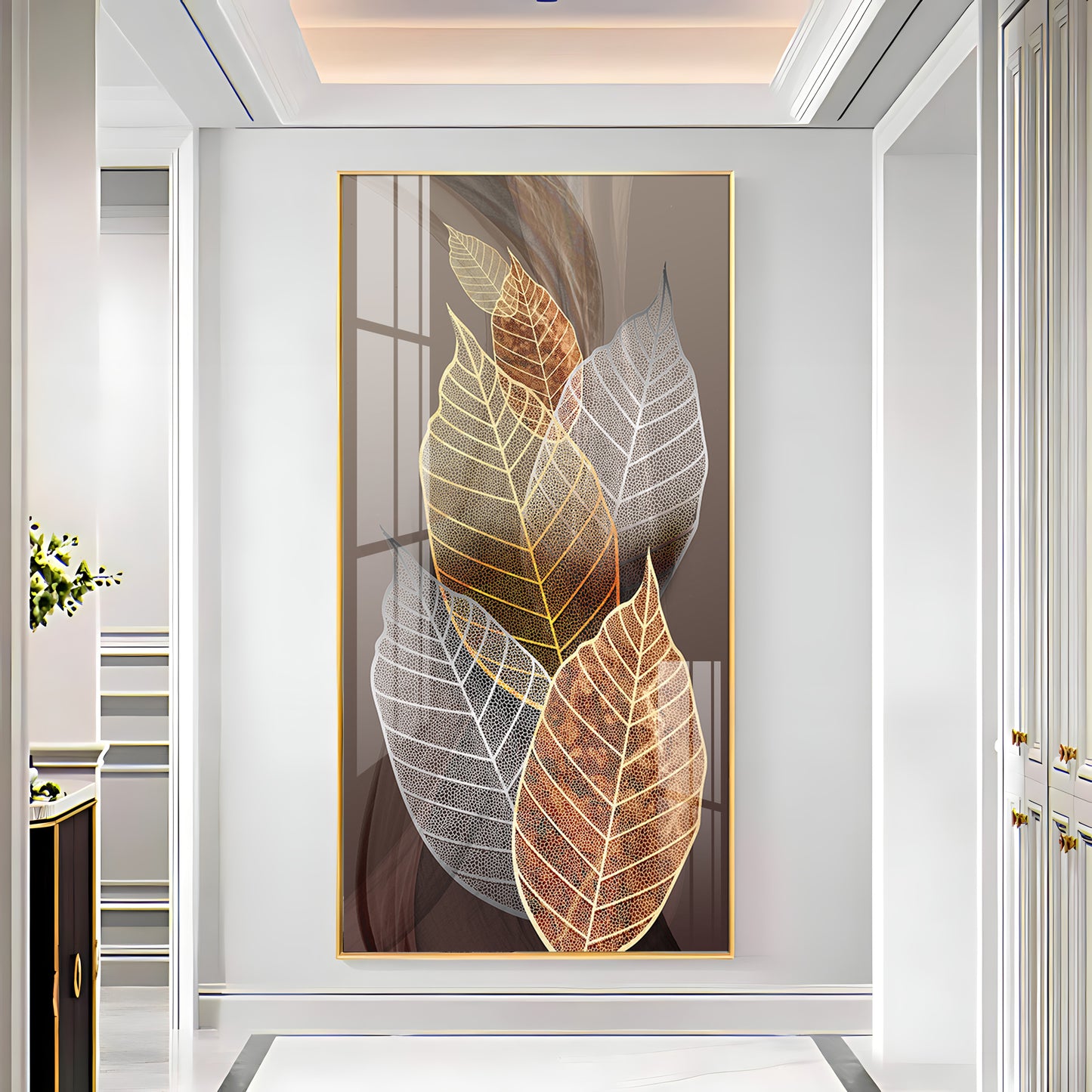 Holiluck Golden Leaf Premium Acrylic Vertical Wall Art