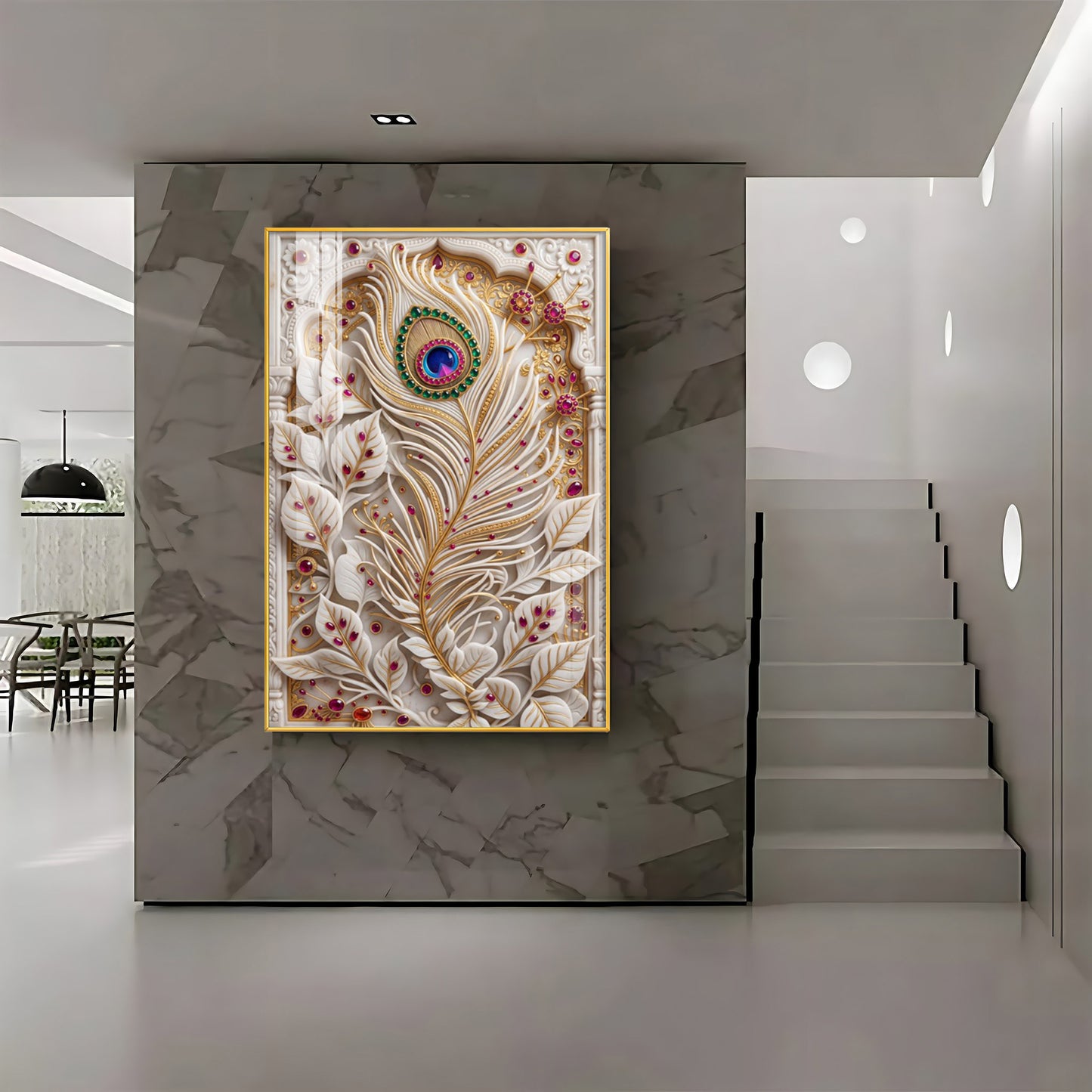 White Peacock Feather Premium Acrylic Vertical Wall Art