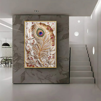 White Peacock Feather Premium Acrylic Vertical Wall Art
