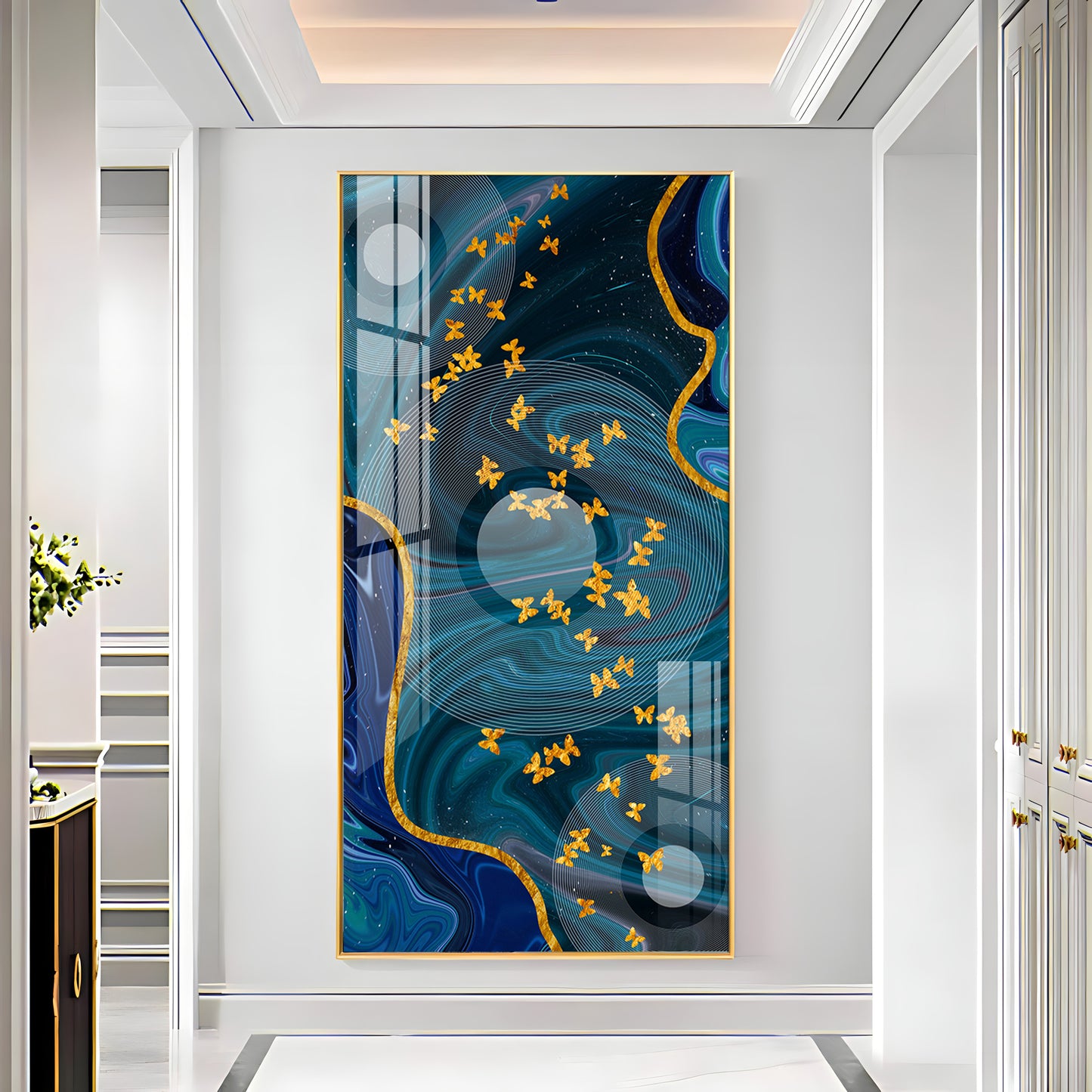 Elegance Of Golden Butterfly Premium Acrylic Vertical Wall Art