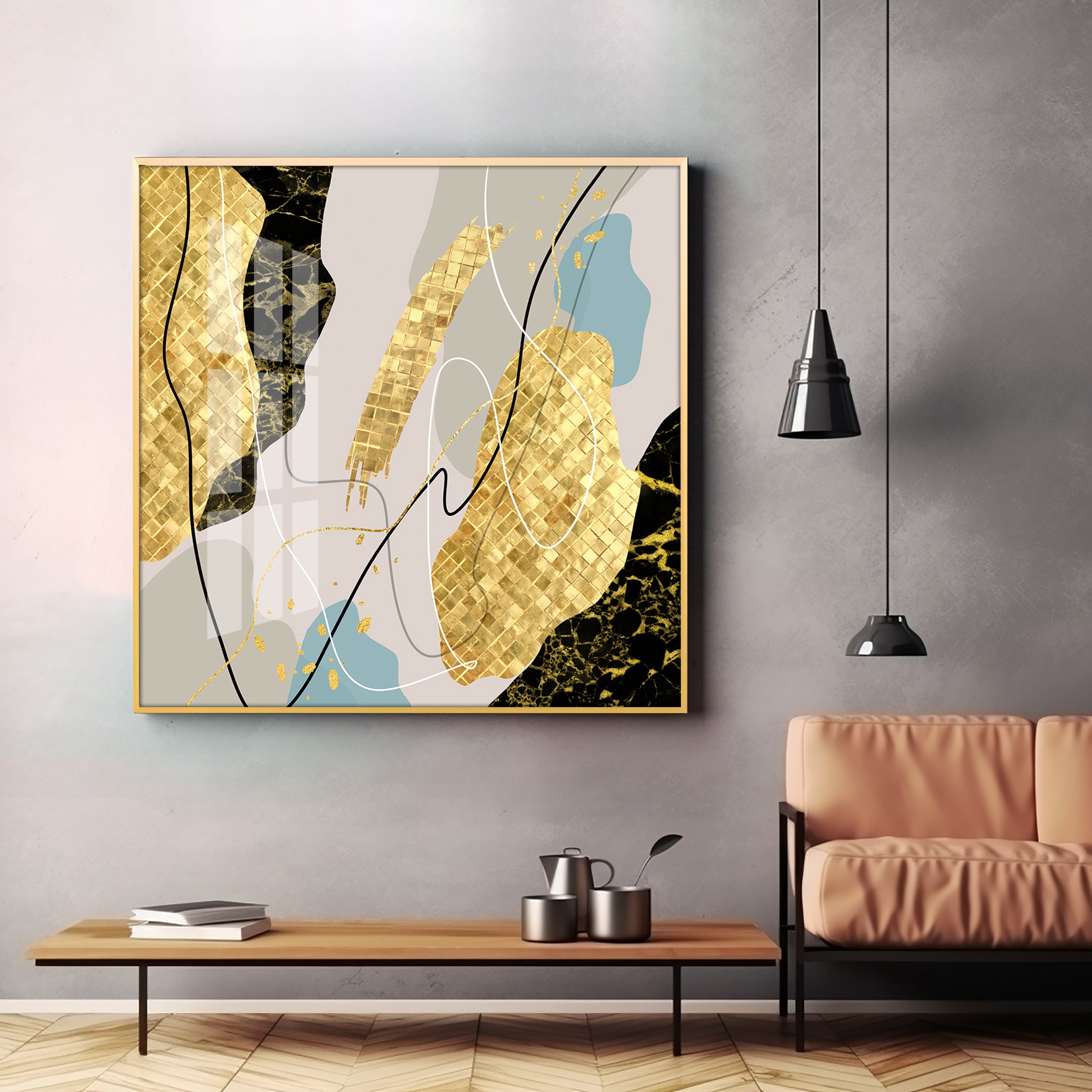 Abstract Gold & Black Premium Acrylic Square Wall Art