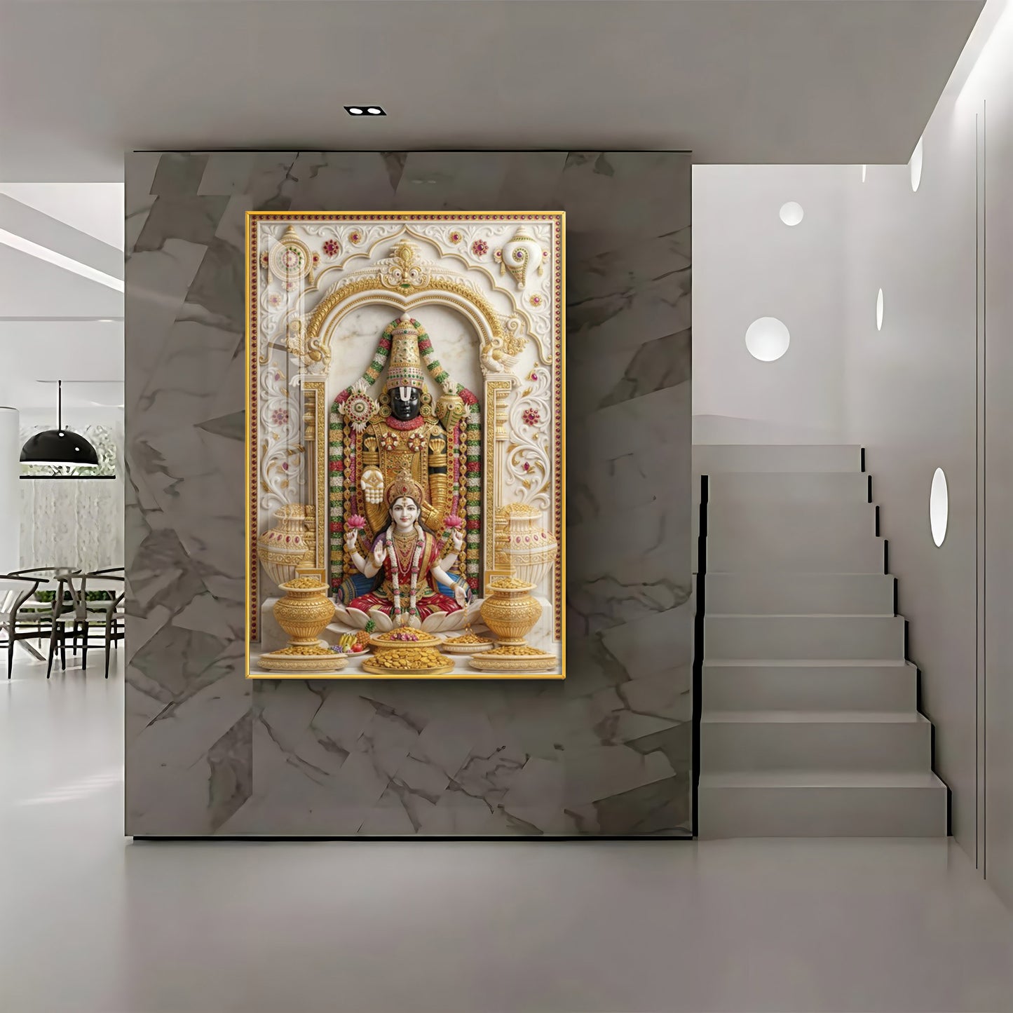 Lord Venkateswara With Maa Laxmi Premium Acrylic Vertical Wall Art