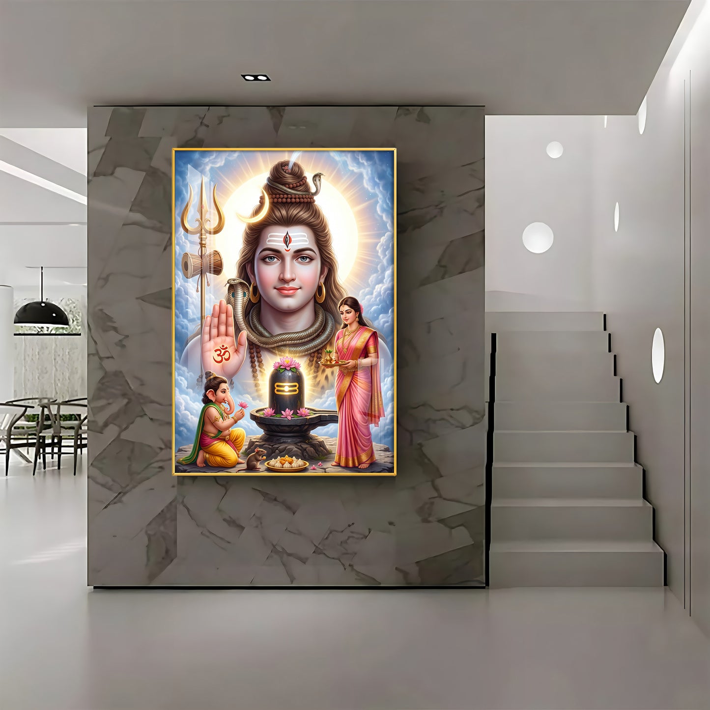 Lord Shiv Parvati ,Ganesha With Shivling Premium Acrylic Vertical Wall Art