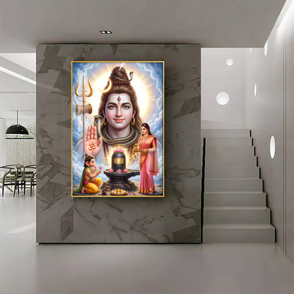 Lord Shiv Parvati ,Ganesha With Shivling Premium Acrylic Vertical Wall Art