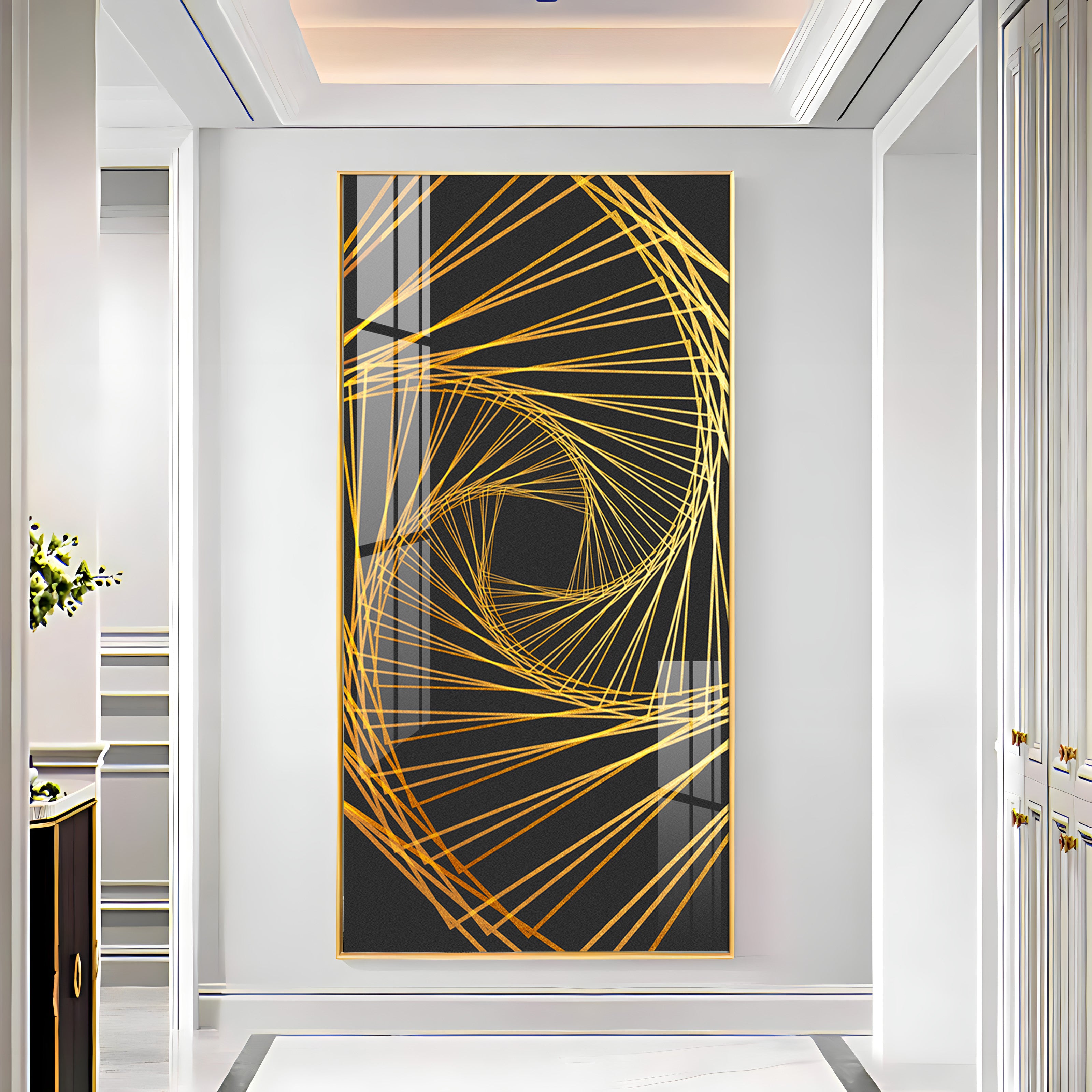 Abstract Golden Lines Design Premium Acrylic Vertical Wall Art