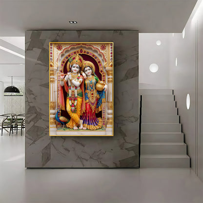 Majestic Harmony Of Radha Krishna Premium Acrylic Vertical Wall Art