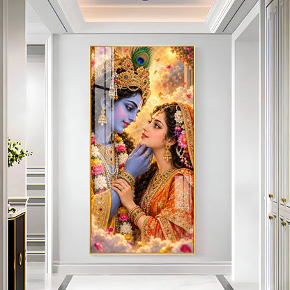 Divine Bond of Krishna and Radha Premium Acrylic Vertical Wall Art