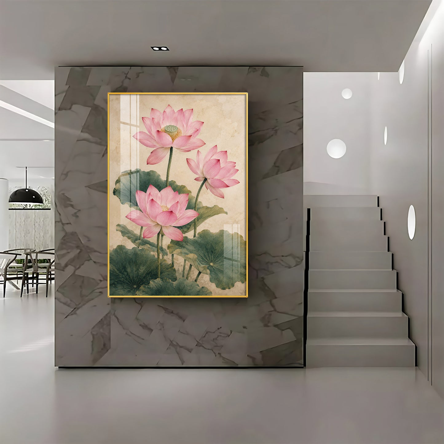 Elegant Vintage Botanical Pink Lotus Premium Acrylic Vertical Wall Art