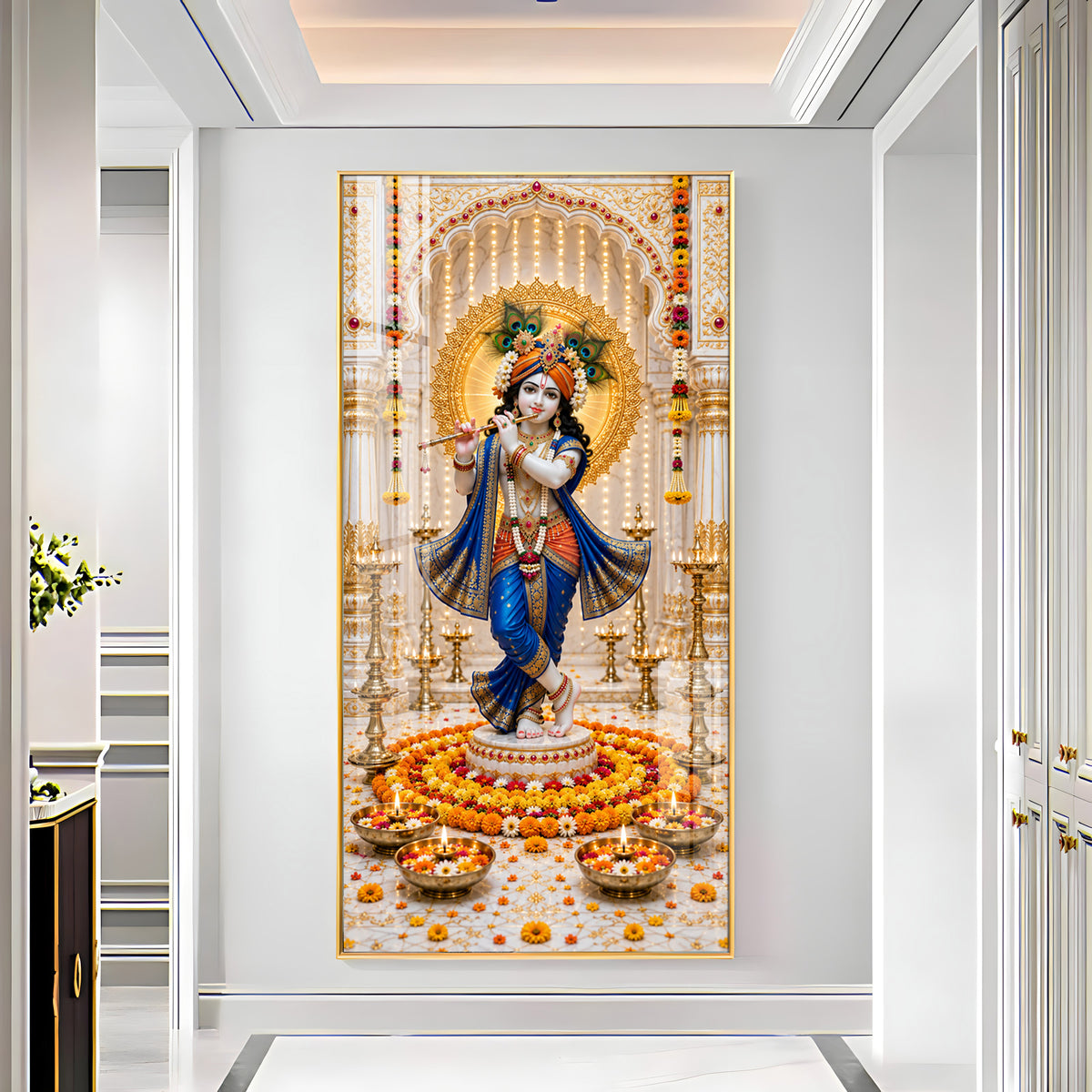 Krishna In Blue Poshak Premium Acrylic Vertical Wall Art