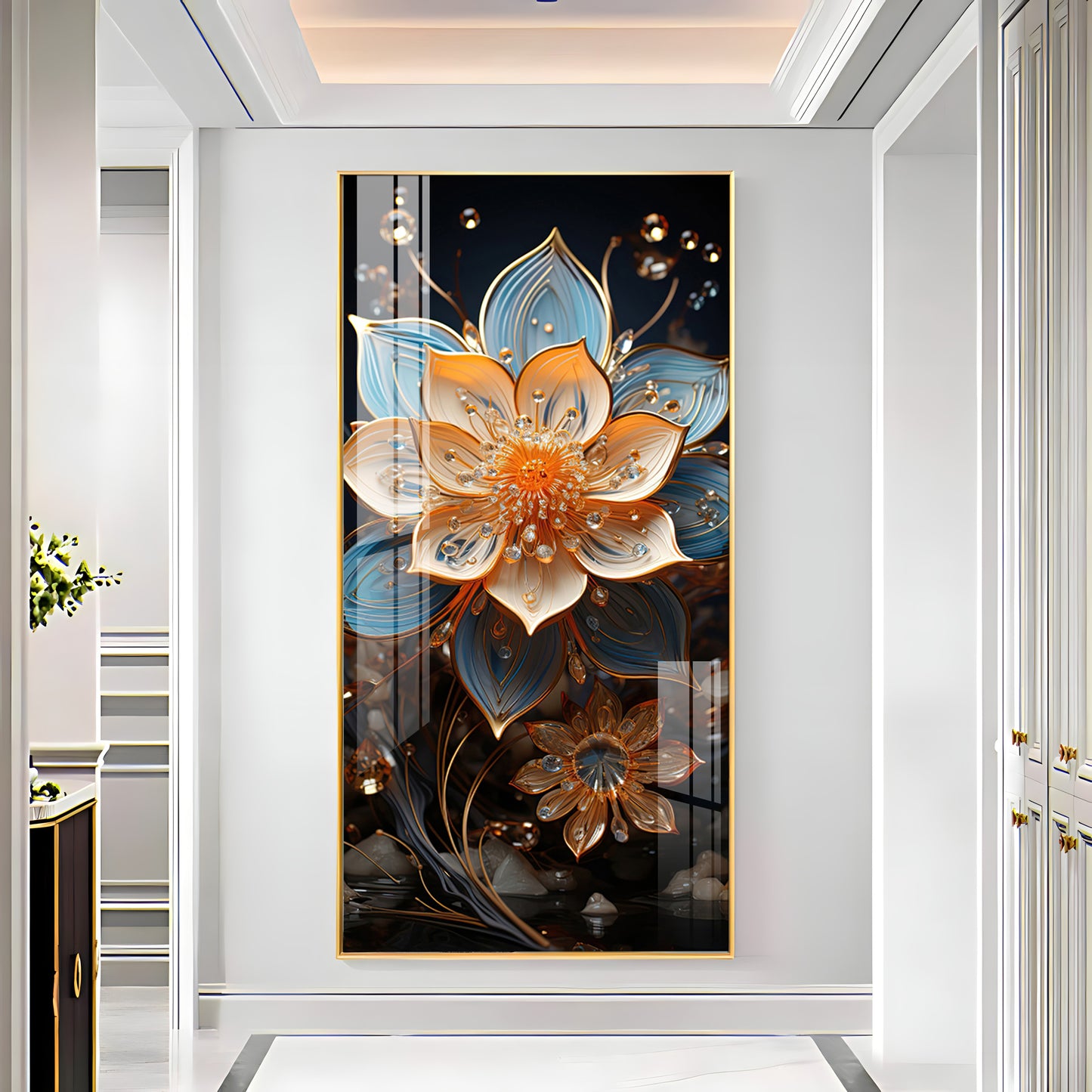 Floral Hallway Harmony Premium Acrylic Vertical Wall Art