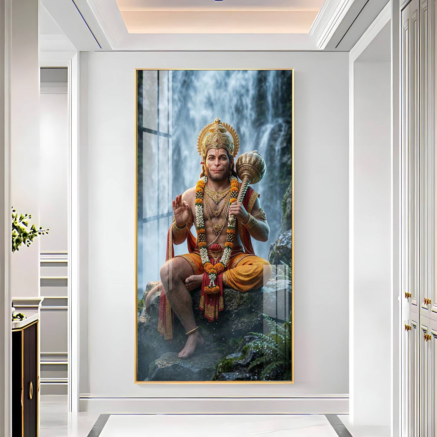 Hanuman Ji At The Water's Edge Premium Acrylic Vertical Wall Art