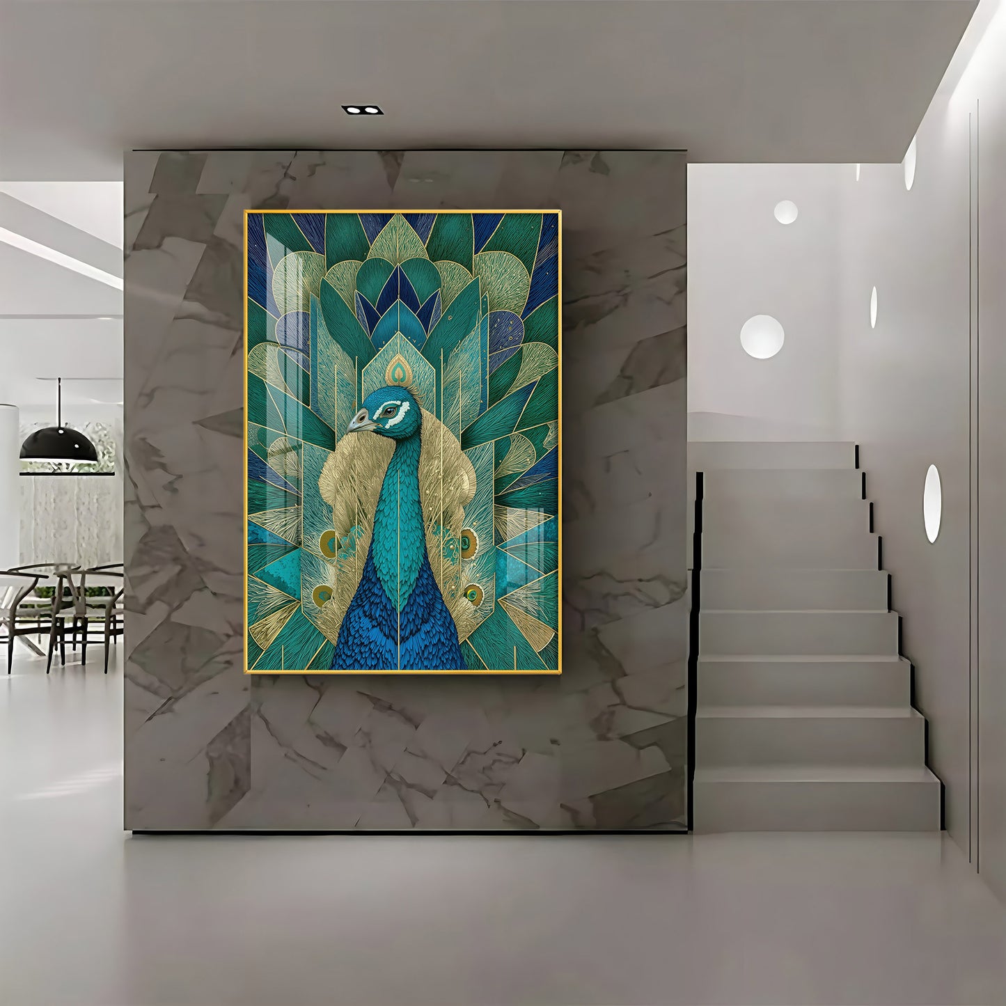 Elegant Teal Peacock Premium Acrylic Vertical Wall Art