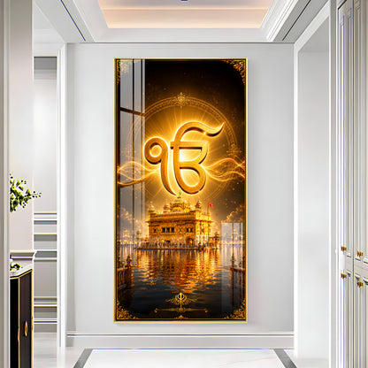 Golden Temple With Ek Onkar Premium Acrylic Vertical Wall Art