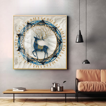 Blue Deer With White Background Premium Acrylic Square Wall Art