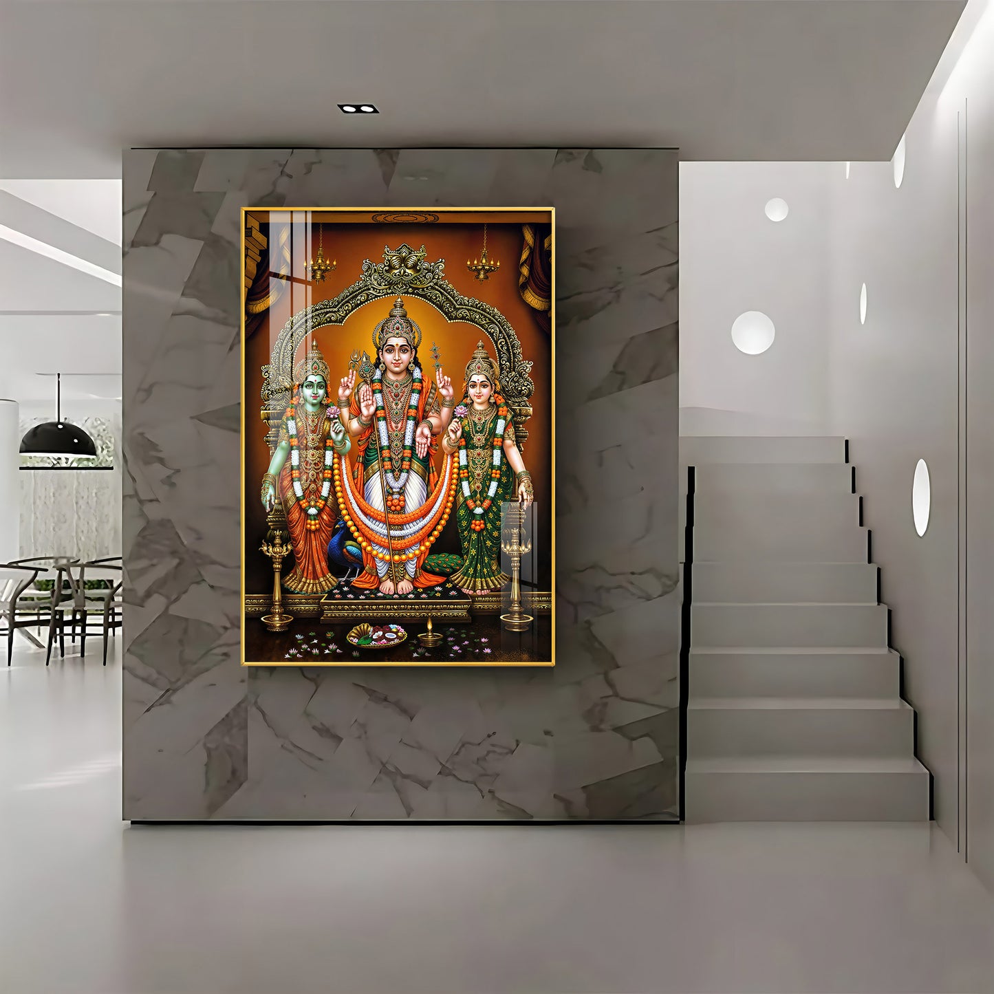 Lord Murugan Valli Deivanai Subramanya Swamy Premium Vertical Acrylic Wall Art
