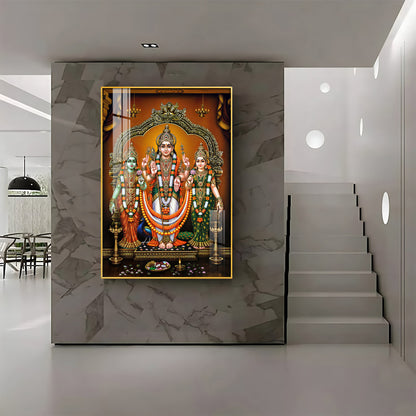 Lord Murugan Valli Deivanai Subramanya Swamy Premium Vertical Acrylic Wall Art