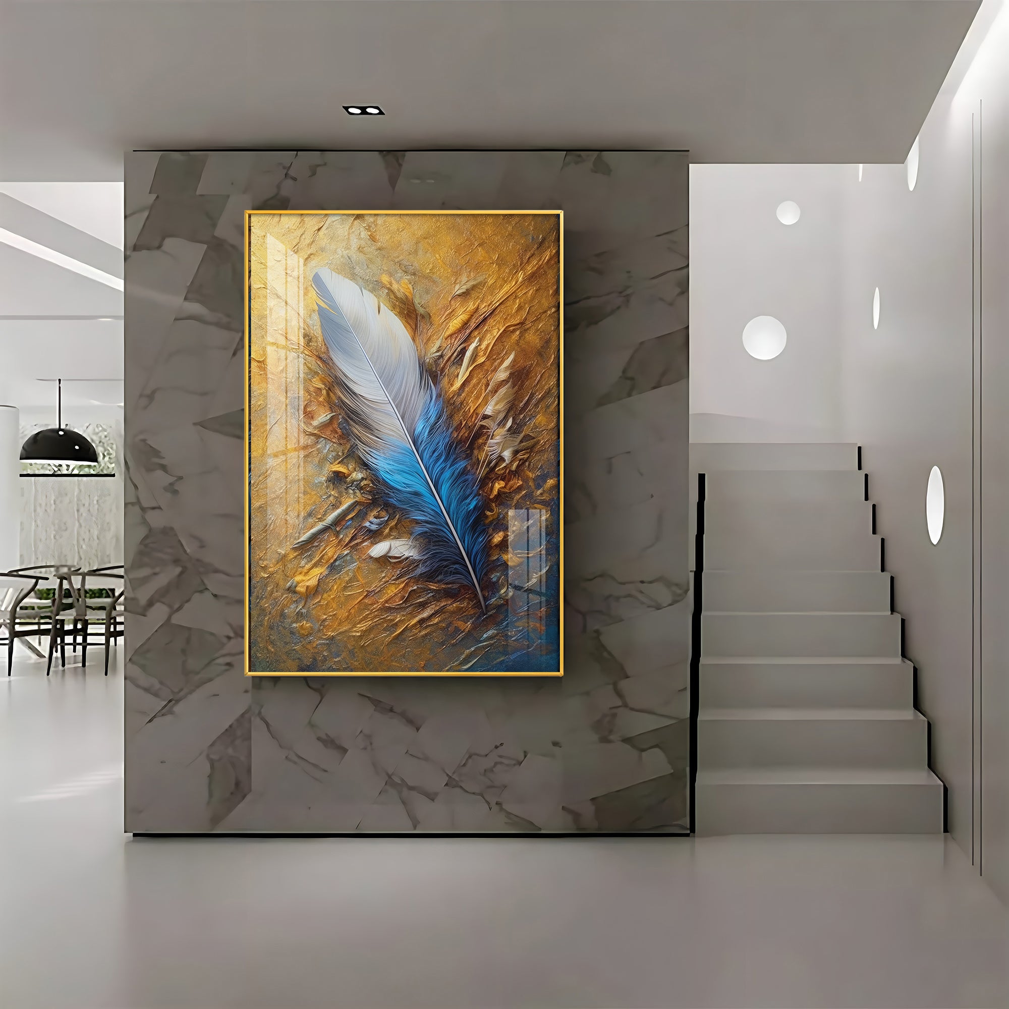 White & Blue Grace Of Leaf Premium Acrylic Vertical Wall Art