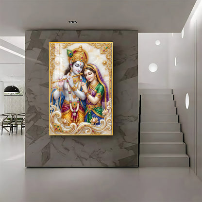Hindu Deitie Krishna With Radha Premium Acrylic Vertical Wall Art