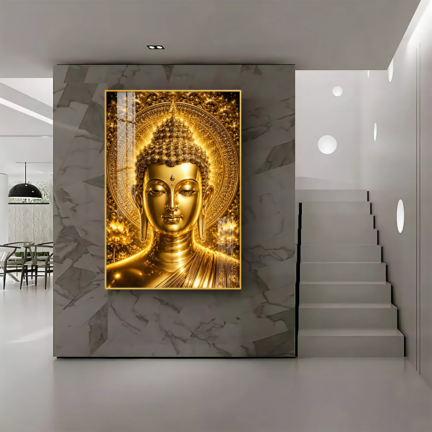 Golden Buddha Face Premium Acrylic Vertical Wall Art