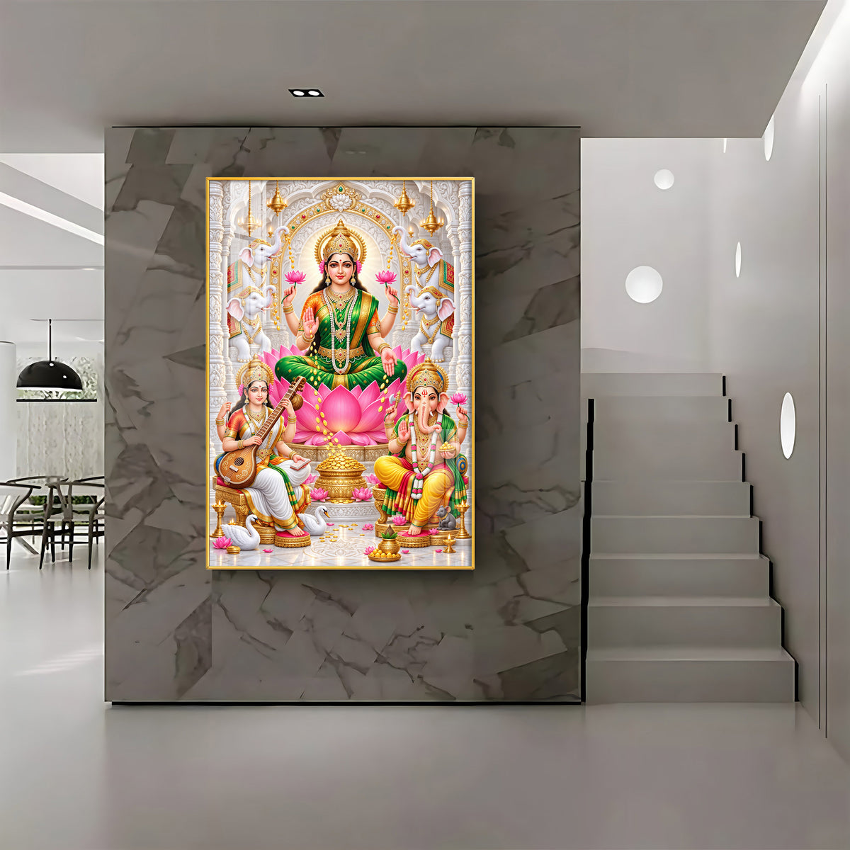 Gajalakshmi Saraswati Ganesha  Premium Acrylic Vertical Wall Art
