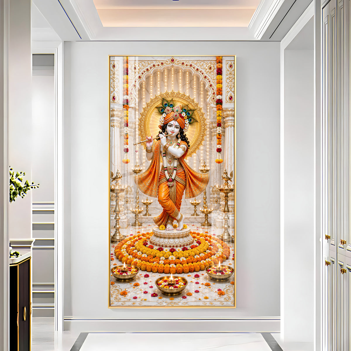Standing Krishna With Flute Premium Acrylic Vertical Wall Art