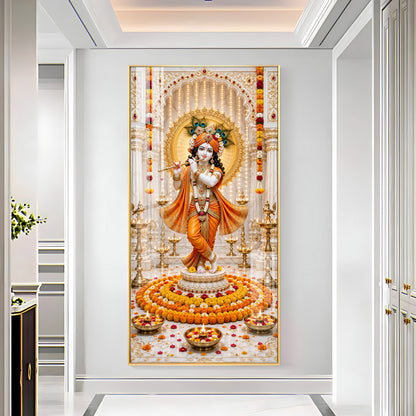 Standing Krishna With Flute Premium Acrylic Vertical Wall Art