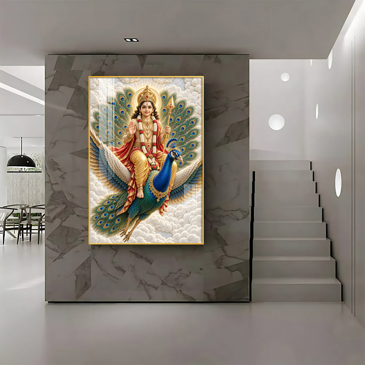 Lord Murugan With Peacock & Vel Premium Acrylic Vertical Wall Art