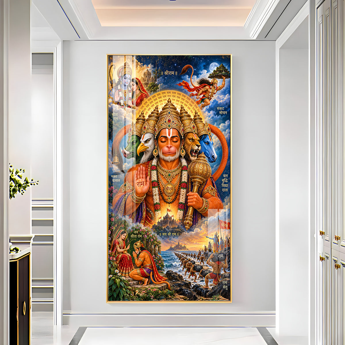 Divine Panchmukhi Hanuman Premium Acrylic Vertical Wall Art
