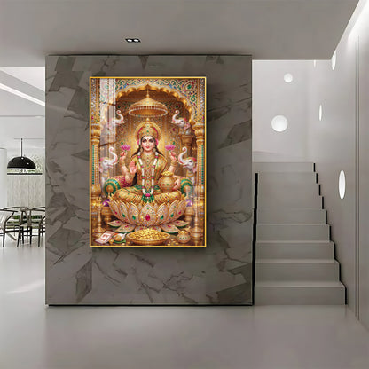Goddess Lakshmi Seated On A Lotus Throne Premium Acrylic Vertical Wall Art