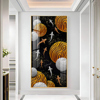 Circular Shapes With Fish Premium Acrylic Vertical Wall Art