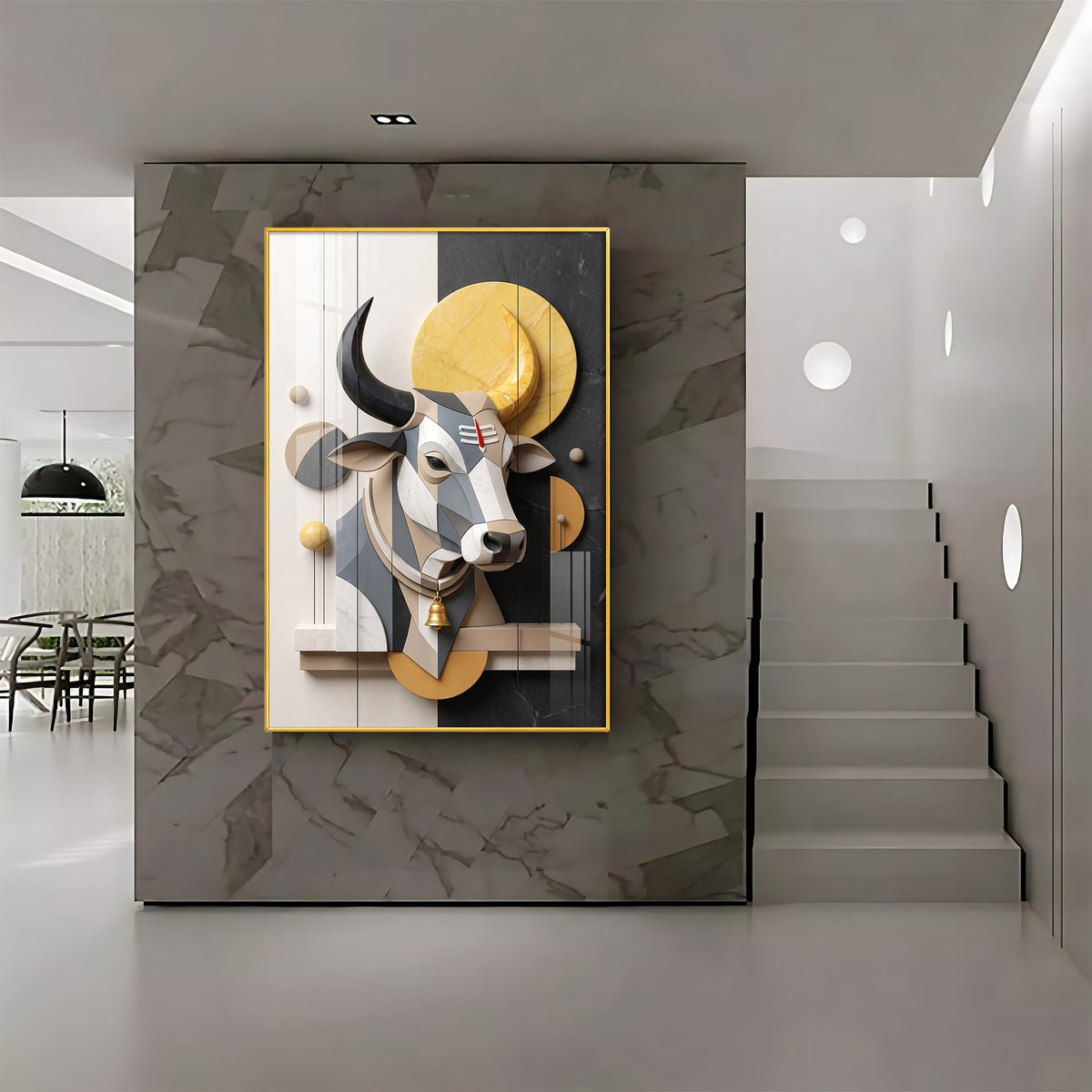 Modern Geometric Nandi with Tilak & Bell Premium Acrylic Vertical Wall Art