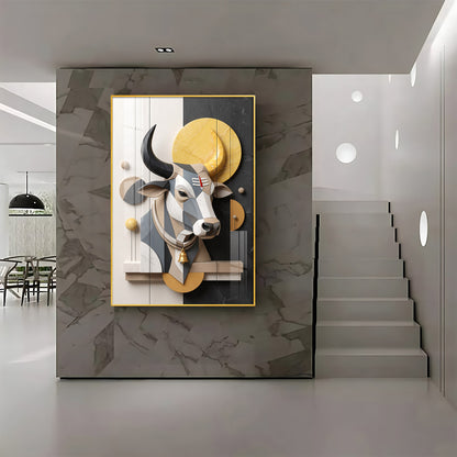 Modern Geometric Nandi with Tilak & Bell Premium Acrylic Vertical Wall Art