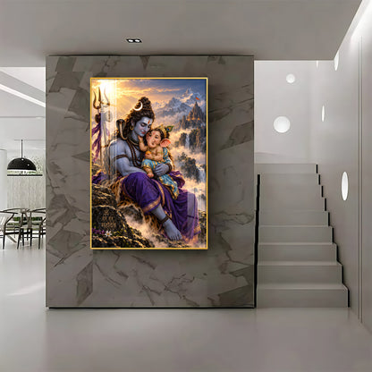 Lord Shiva holding Ganesha Premium Acrylic Vertical Wall Art